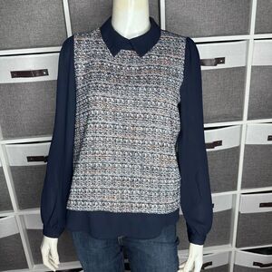 Circle Dual Fabric Collard Long Sleeve Blouse